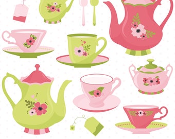 80% OFF SALE Tea Time Clipart, Tea Party Clipart, Tea Clipart, Tea Cups, Tea Pots, Printable, Commercial Use