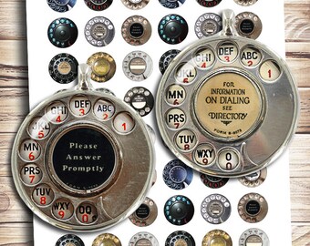 Rotary Phone Dials 25mm 1" 20mm 18mm Circle Images for Earrings Cabochons Pendants Digital Collage Sheet Instant Download