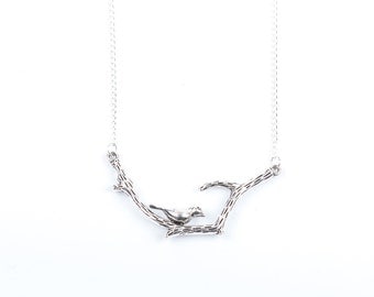 Bird Necklace | Silver Bird on Branch Necklace | Bird Jewellery | Wildlife Necklace | Gift Boxed