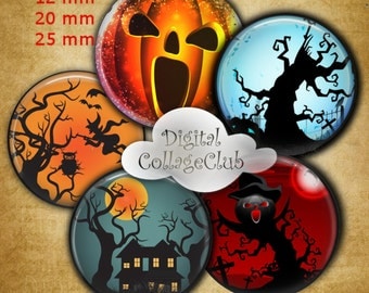 12 mm, 20mm,25 mm 1 inch Circle Digital Collage Sheets Halloween Bottle Cap Images 1' Button Bottle Cap Image Round Circles