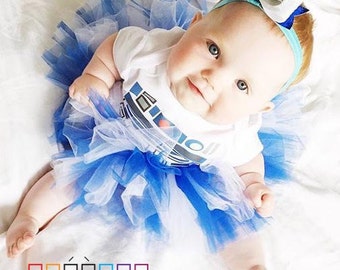 R2D2 Bodysuit, Tutu and Bow Birthday Party Costume R2D2 Bodysuit Baby or Toddler Costume - OnePiece and Bow Outfit for Geeks and Nerds
