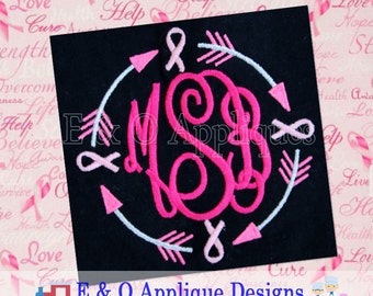 Arrow Cancer Ribbon Embroidery Design - Ribbon Monogram Machine Embroidery Frame - Cancer Monogram Digital Embroidery Design