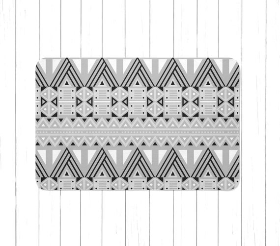 Black Gray and White Tribal Aztec Area Rug or Bath Mat