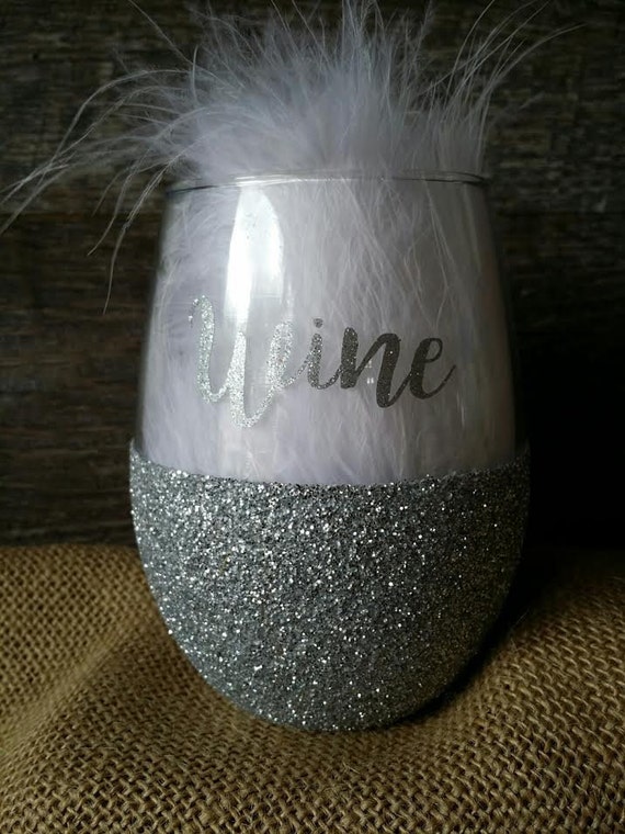Glitter wine glass/silver glitter stemless wine/fancy wine