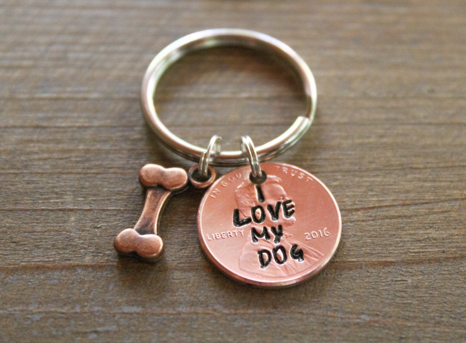 Personalized Penny Keychain I Love My Dog Keychain by OuterWonders