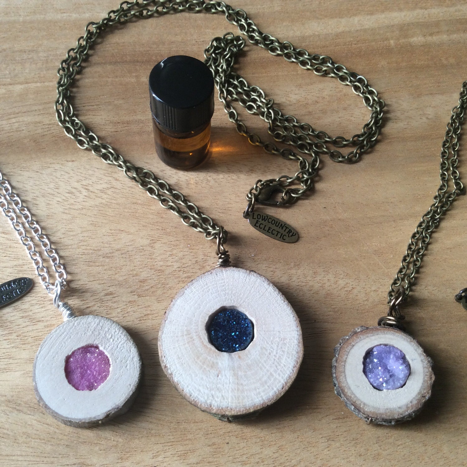Druzy Crystal Essential Oil Diffuser Necklace Made with