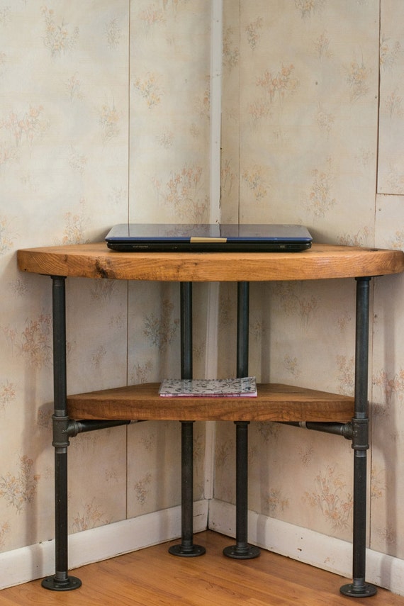 Reclaimed Wood Corner Table Desk Solid Oak W/ 26 Black