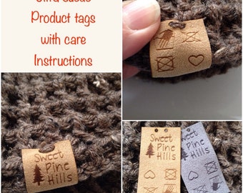 Custom care instruction tag, ultra suede, tag, fabric custom tag, personalized, suede tag, engraved tag, button, knitting tag, product