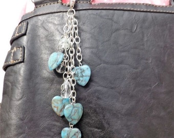 Turquoise bag charms, heart bag charms, purse charms, heart purse charms, bag dangles,