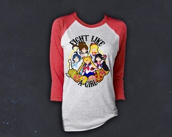 Sailor Scouts, Baseball Tee, Raglan Shirt, Anime, Sailor Stars, Planets, Sailor, Moon, Venus, Jupiter, Mars, Mercury, Fight Like A Girl