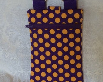 Purple and Gold, Crossbody Bag, New LSU Tiger Stadium Rules, Choose fabric, Hipster Purse, 2 Pockets, Purple and Gold Purse, Tigers Clutch