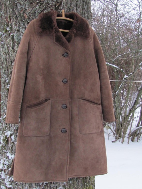 Items similar to Vintage Womens Sheepskin Coat; Brown Sheep Fur Coat