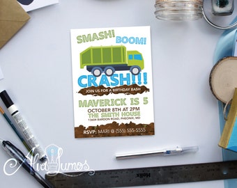 Garbage Truck Birthday invitation - Boy Birthday - first birthday - truck birthday - truck invitation - construction party