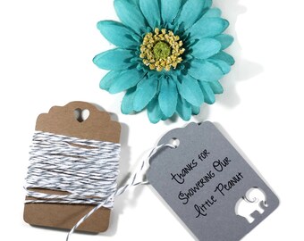 Grey Elephant Baby Shower Tags Set of 20 - Showering Our Little Peanut - Thank You Tags - Elephant Shower Gift Tags - Neutral Baby Shower