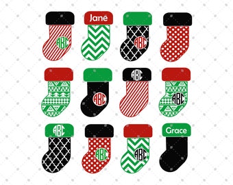Christmas Stockings SVG Cut Files, Stockings Monogram Frame SVG Cut Files for Cricut, Silhouette and other Vinyl Cutters, svg files