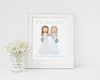Thank you for being my Bridesmaid - Bridesmaid Gift - Thank you Gift - Maid of Honor Gift - Personalized Bridesmaid Gift - Wedding Art Print
