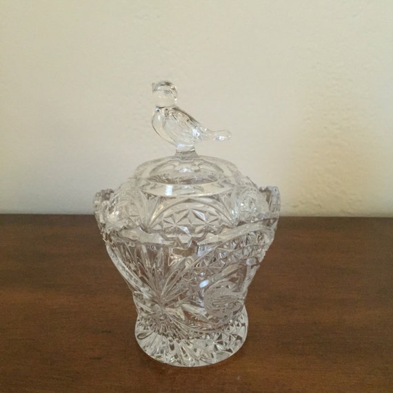 Hofbauer Crystal Lidded Bird Jam/Jelly Jar Byrdes Crystal