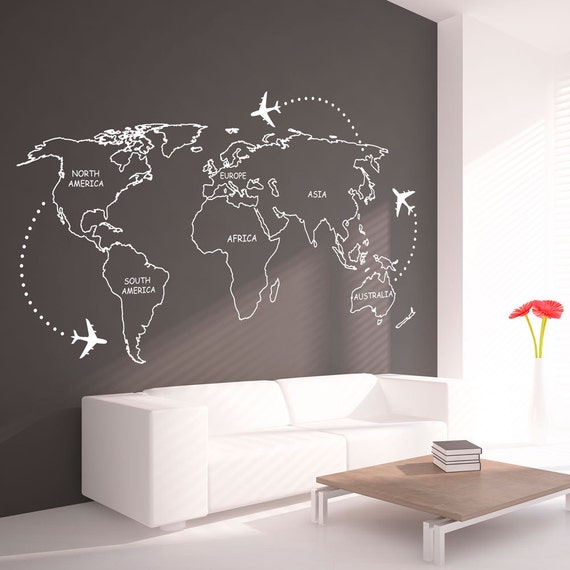 World Map Outlines Wall Decal Continents Decal