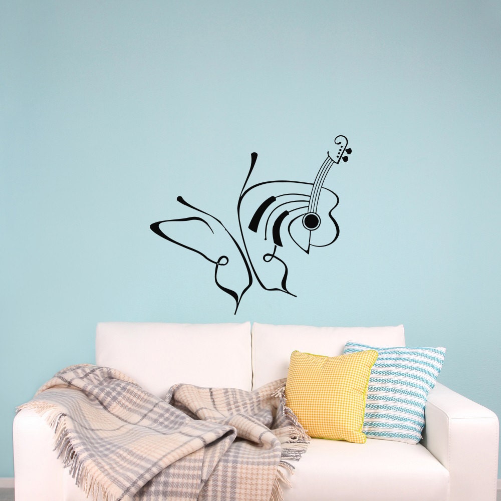 Music Wall Decals Butterfly Music Guitar Wall Decal Vinyl