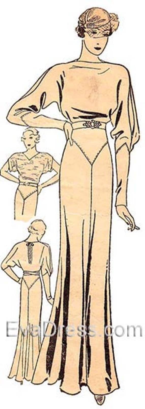 1930s House Dresses, Fabrics, Sewing Patterns 1933 Kimono Evening Gown Eva Dress Pattern  AT vintagedancer.com