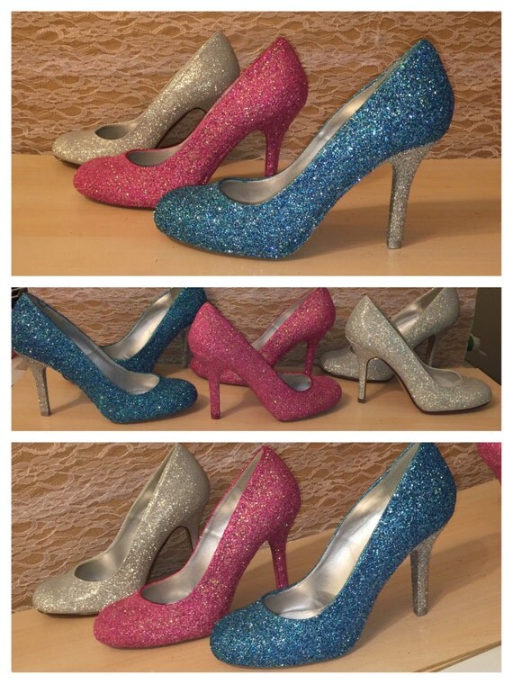 Womens Sparkly glitter mid to low pumps heels by CrystalCleatss