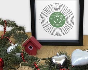 Any favourite song lyrics Vinyl Record look framed print PERSONALISED LABEL - CHRISTMAS Special - wedding first dance anniversary song words