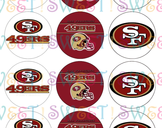 Edible San Francisco 49ers Cupcake, Cookie or Oreo Toppers - Wafer Paper or Frosting Sheet