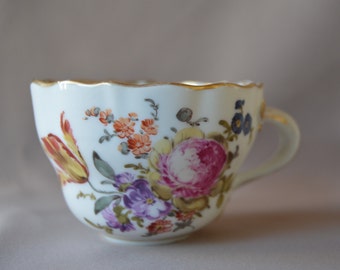 Porcelaine de Meissen Vintage thé Floral tasse à café - jante d’or - Cafe au Lait Petit Dejeuner
