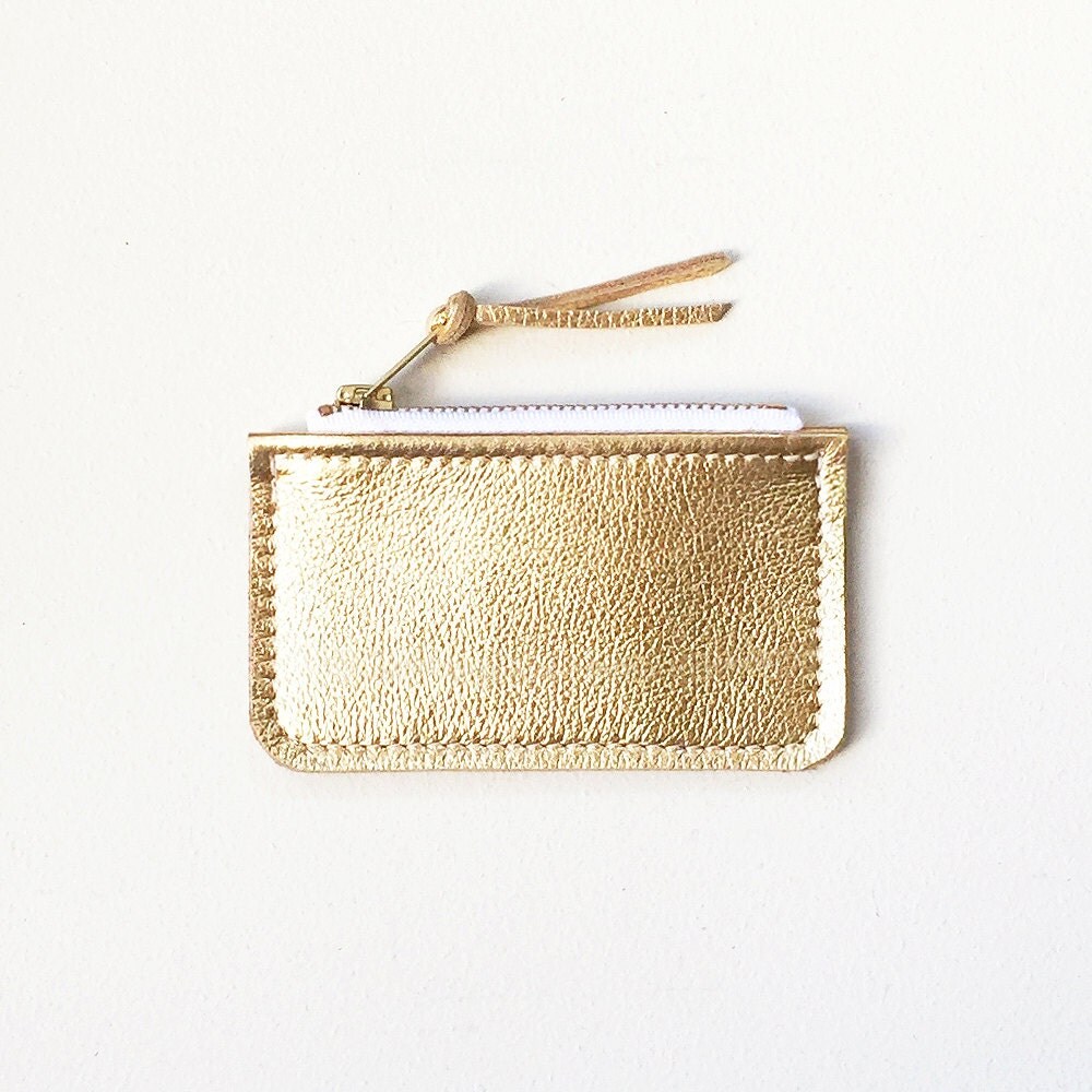 Metallic Leather Credit Card Wallet Gold Leather Zip Wallet