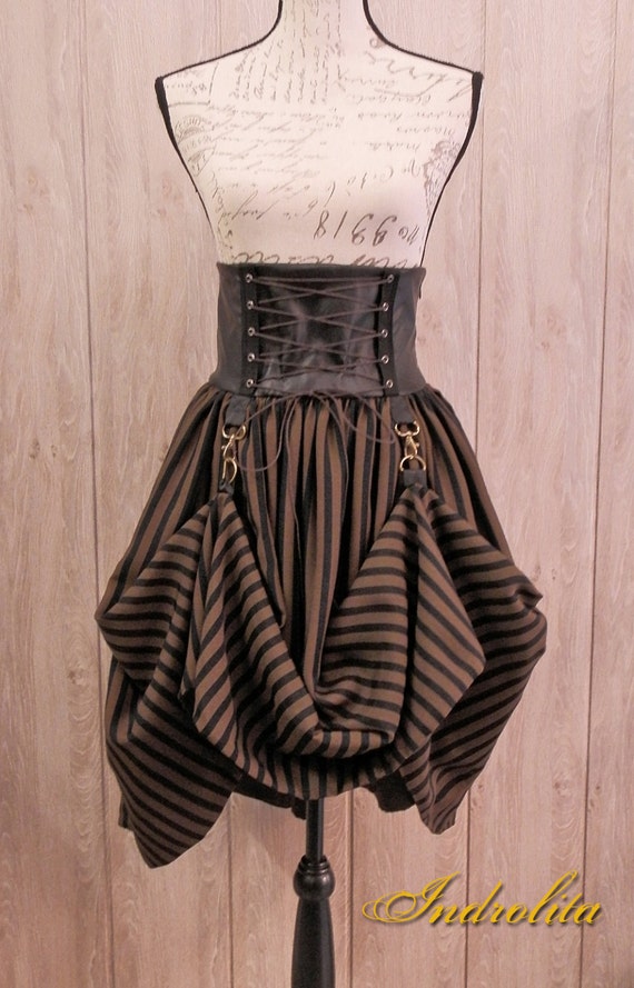 Steampunk Lolita Skirt - Black and brown stripes fabric by IndrolitaClothing steampunk buy now online