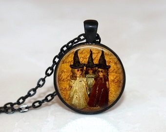 Halloween Jewelry Halloween Necklace Glass Tile Necklace Witch Jewelry Black Necklace Glass Tile Jewelry Holiday Jewelry Black Jewelry