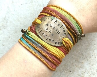 Silk wrap bracelet- you belong among the wildflowers- Boho Silk Wrap Bracelet- yoga wrap- ribbon wrap bracelet- boho- tom petty- BOHO