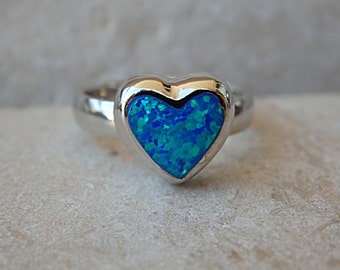 Light Blue Simulated Opal Heart Promise Ring - Sterling Silver Size 6
