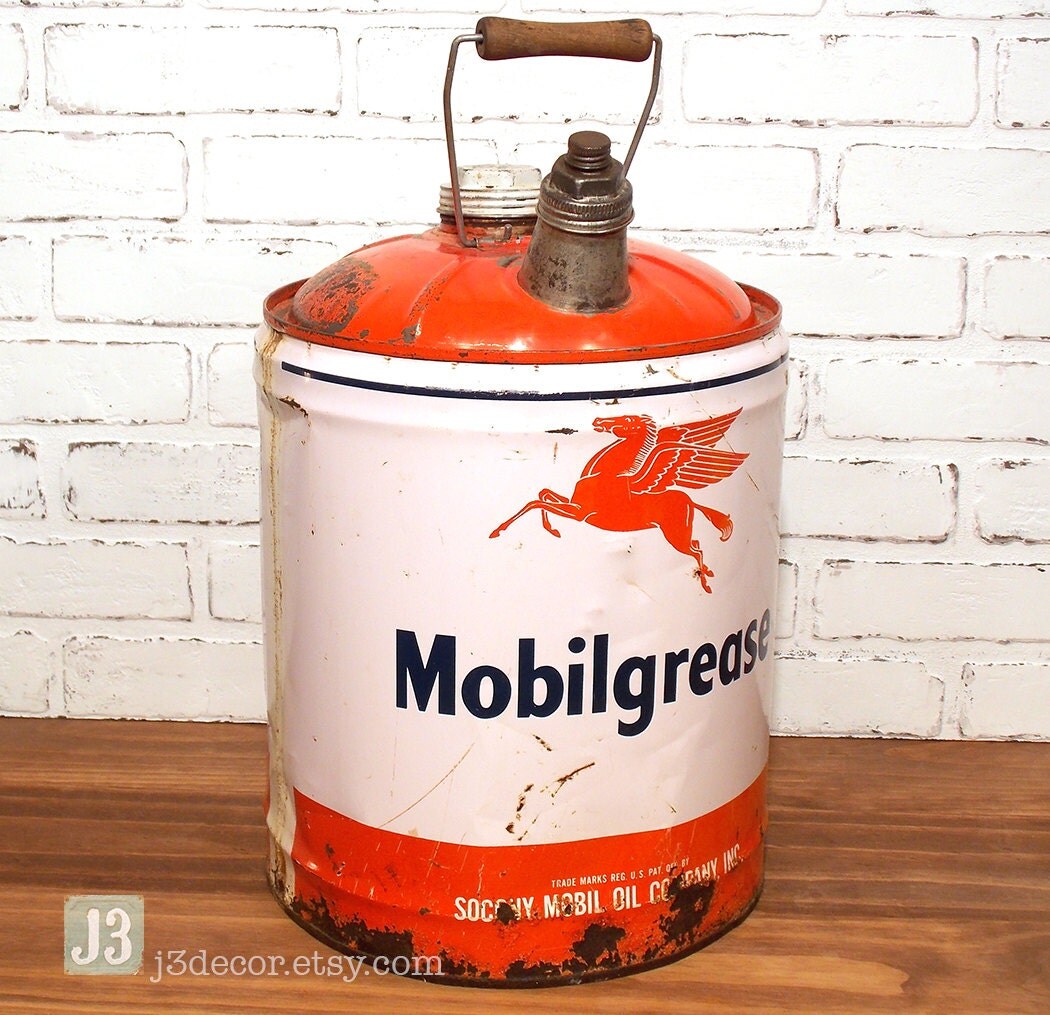 Mobil Grease Gas Can 5 Gallon Pegasus Socony Metal Motor Oil