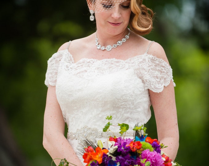 RUSSIAN NET BIRDCAGE with Swarovski crystals, bridal veil, accessories