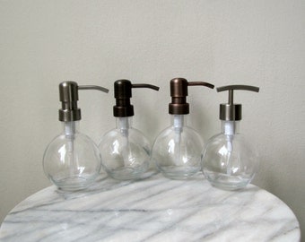 Clear 9oz Round Glass Soap Dispenser with Stainless Steel Metal Pump - 3.5" W x 6" H