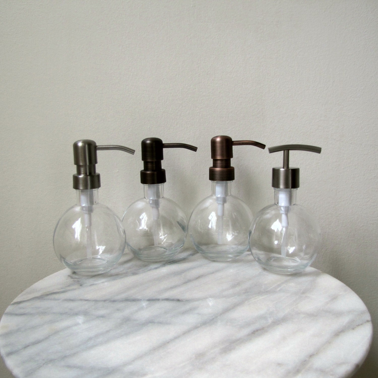 Clear 9oz Round Glass Soap Dispenser with Stainless Steel