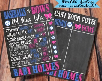 Gender Reveal/Baseballs or Bows/Old Wives' Tales/Custom Digital Files/ Invitation and Voting Posters