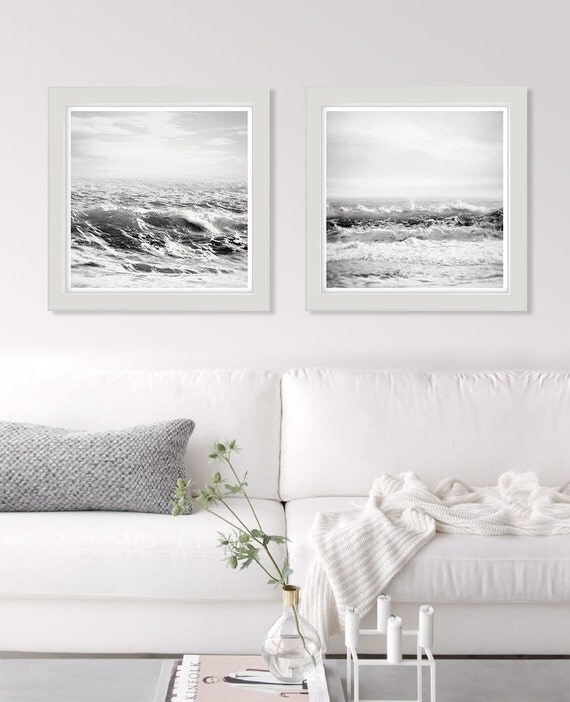 White wall art Sea print black and white ocean photography