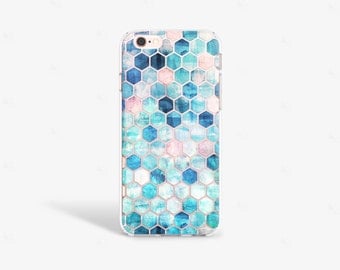 iPhone 7 Case Transparent iPhone 7 Plus Case Clear Mint iPhone 6S Case Hexagon Samsung Galaxy S7 Case Hexagon iPhone Case Geometric
