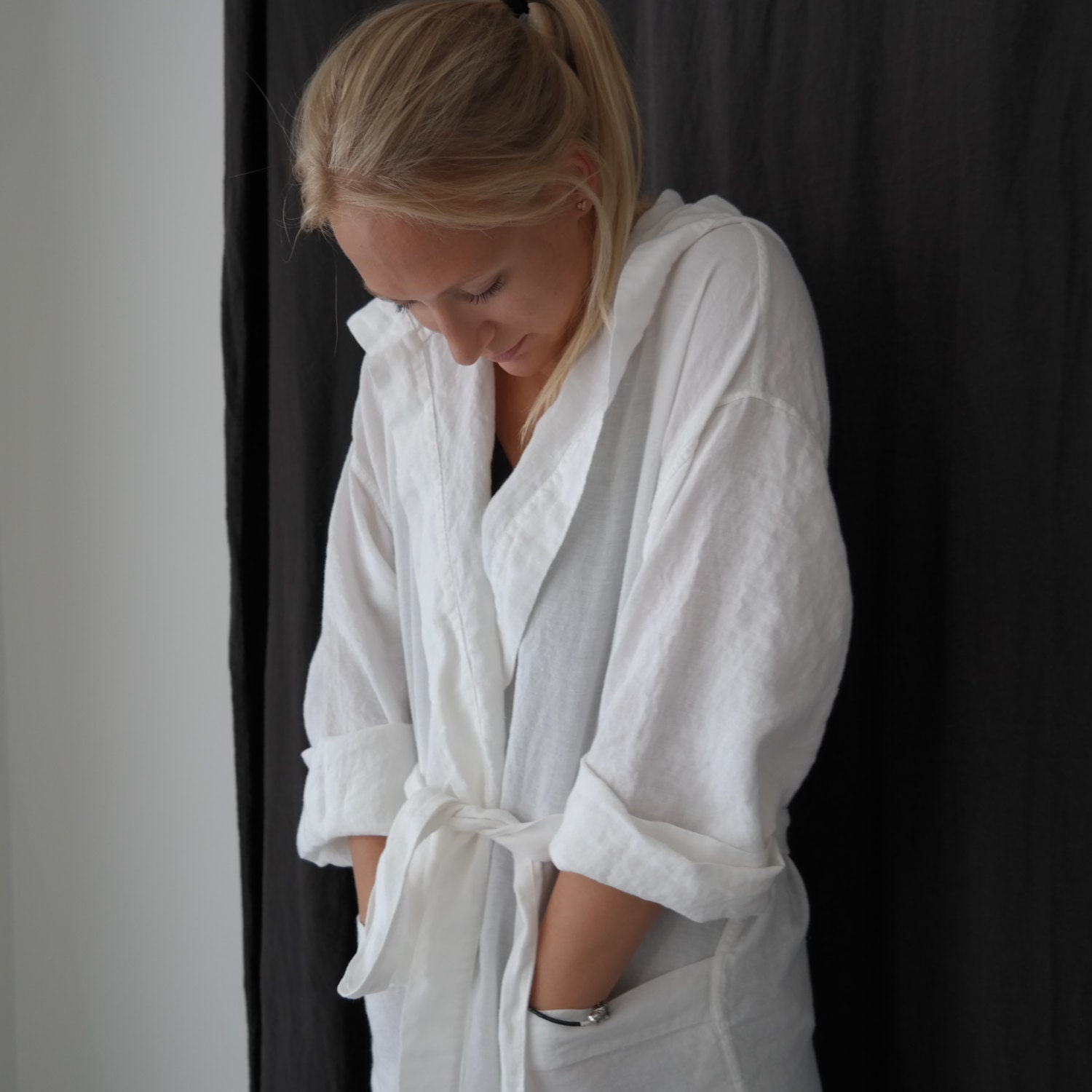 LINEN ROBE with Hood. Morning dress for women. Made by