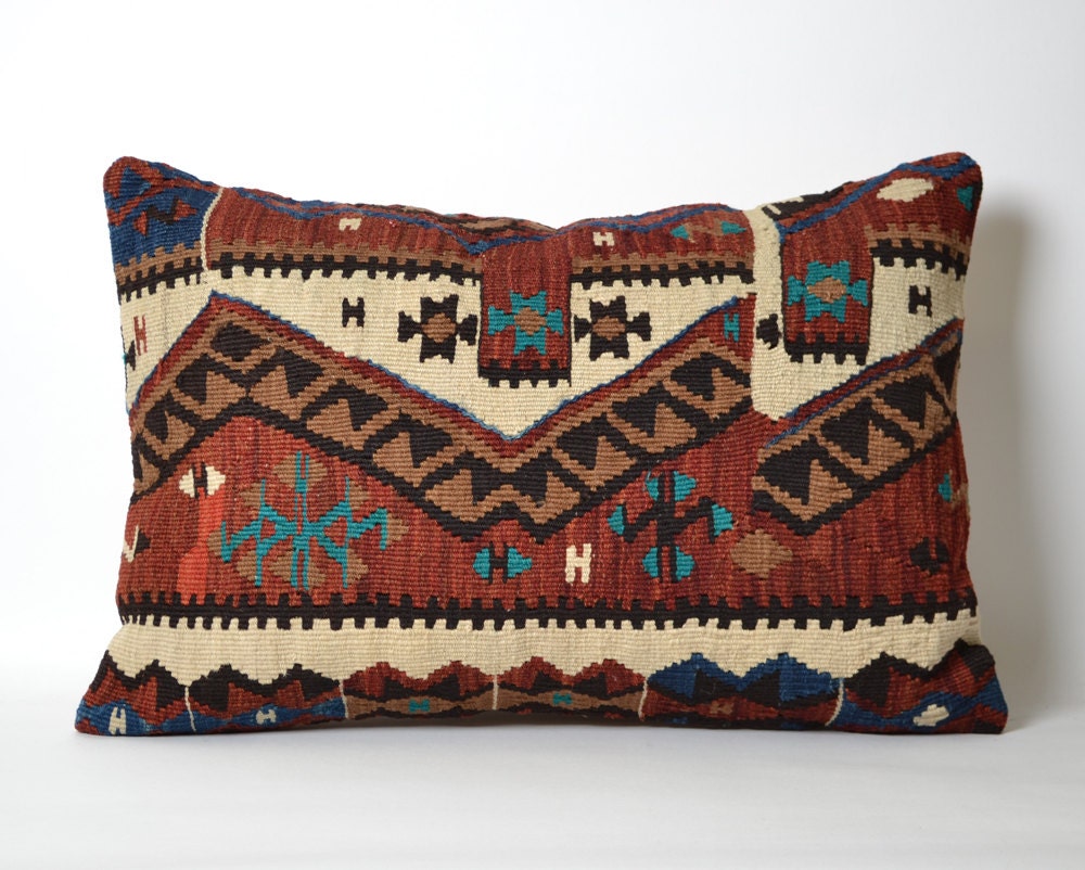 Lumbar Kilim Pillow Cover 16x24 Decorative Kilim Pillows