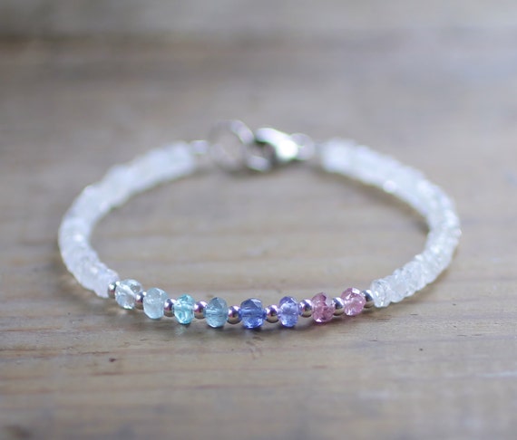 Multicolor Gemstone & Faceted Moonstone Bracelet by EleriaJewelry