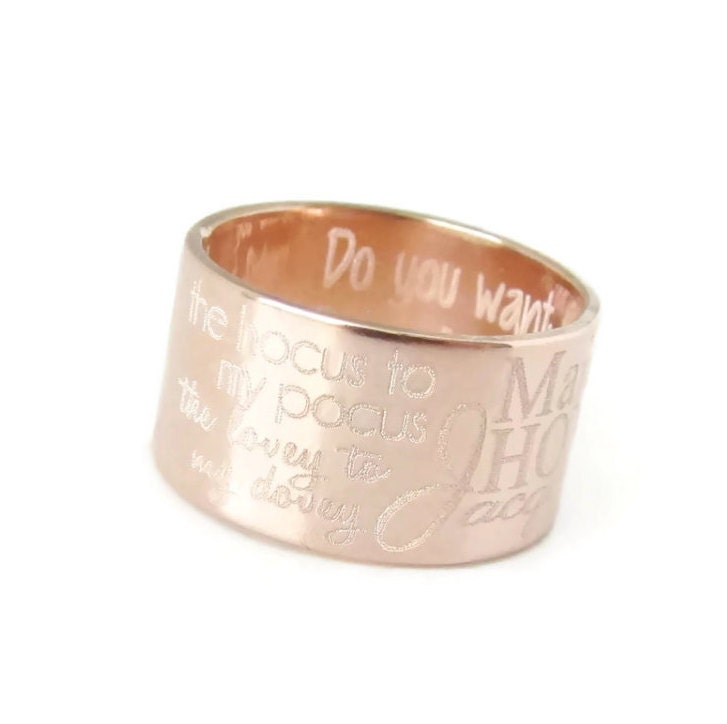 Engraved Rose Gold Inspirational Ring, Personalized Gold Ring, Custom Engraved Ring, Wide Band Ring, Bridesmaid Gift, Mother's Ring, Wedding