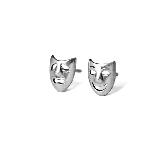 Silver Comedy & Tragedy Mask Stud Earrings Stud Earrings by Evyral