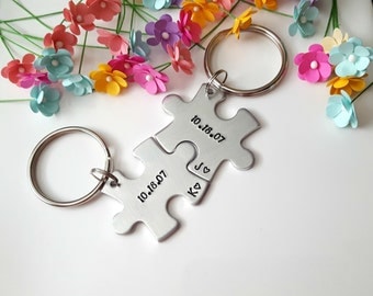 Personalized Keychains, Anniversary Gifts for Boyfriend, Date Keychains, Initial Keychains, Guy Gifts, Christmas Gifts for Him, Hand Stamped