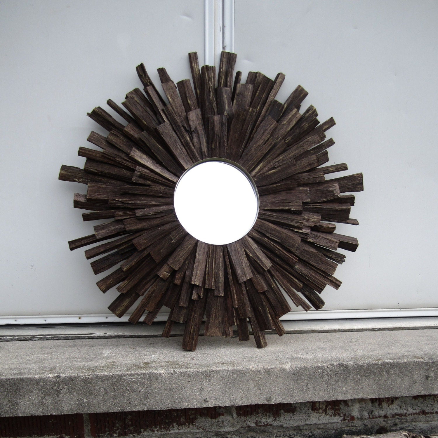 18 Dark Walnut Reclaimed Wood Sunburst Mirror camp