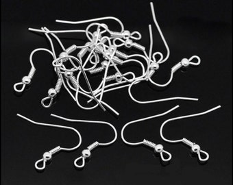 Earring Wires - Jewelry Supplies - 12 Pair Silver Ball and Coil Earring Hooks - Silver Earring Wires - Earring Blanks for Diy Jewelry - WE03