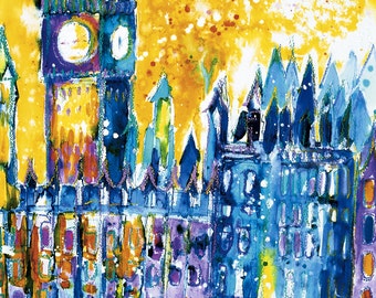 BIG BEN ~ Painting of London, Painting England, Limited Edition Print of London, Cityscape London Print, Contemporary print, by Sasha Barnes