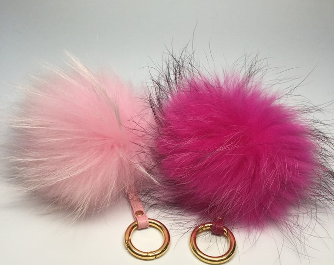 Pom-pom bag charm, fur pom pon keychain purse pendant in very light pink